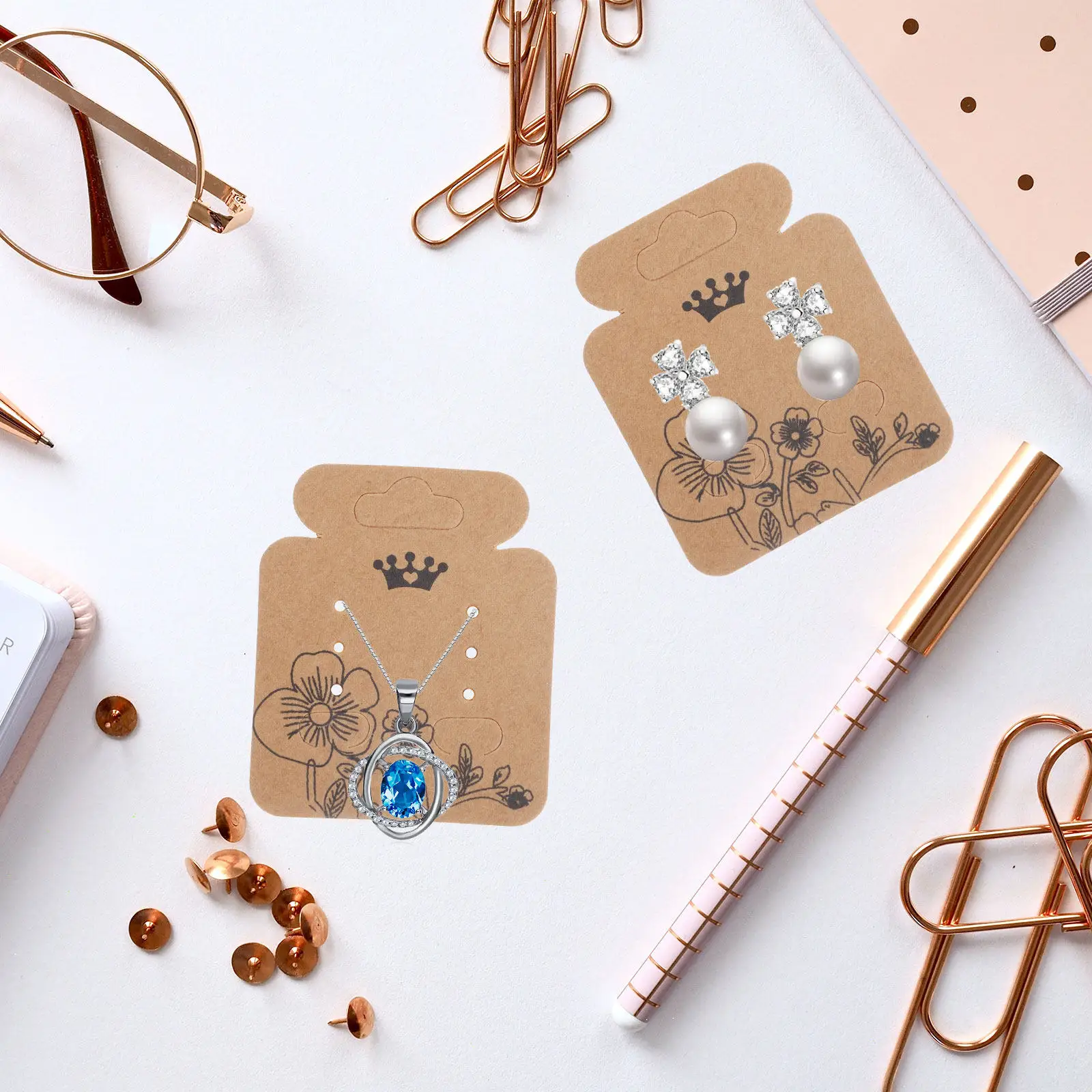 

Карточки-держатели для серег из крафт-бумаги, складные стереоскопические подставки для демонстрации ювелирных изделий: серег, ожерелий, заколок для волос