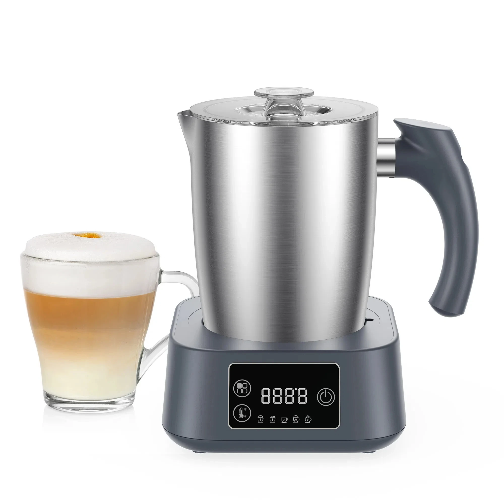 

Automatic Hot and Cold Foam Maker and Stainless Steel Milk Frother for Latte 17oz Magnetic Function Milk Warmer