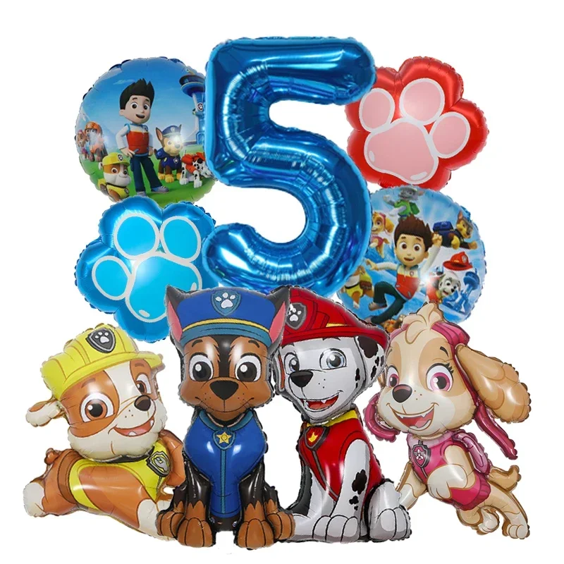 9-teiliges Cartoon Paw Patrol Folienballon-Set mit Zahlen, Rettungshunde-Partydekoration, Babygeschenk Chase Skye