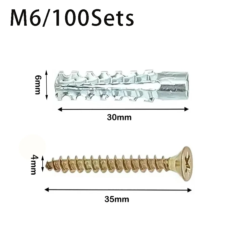 100sets M6 Metal Serrated Expansion Tube Self Tapping Screws Pipe Drilling Plug for Concrete Wall Anchors Fasteners Bolt Kits view 2