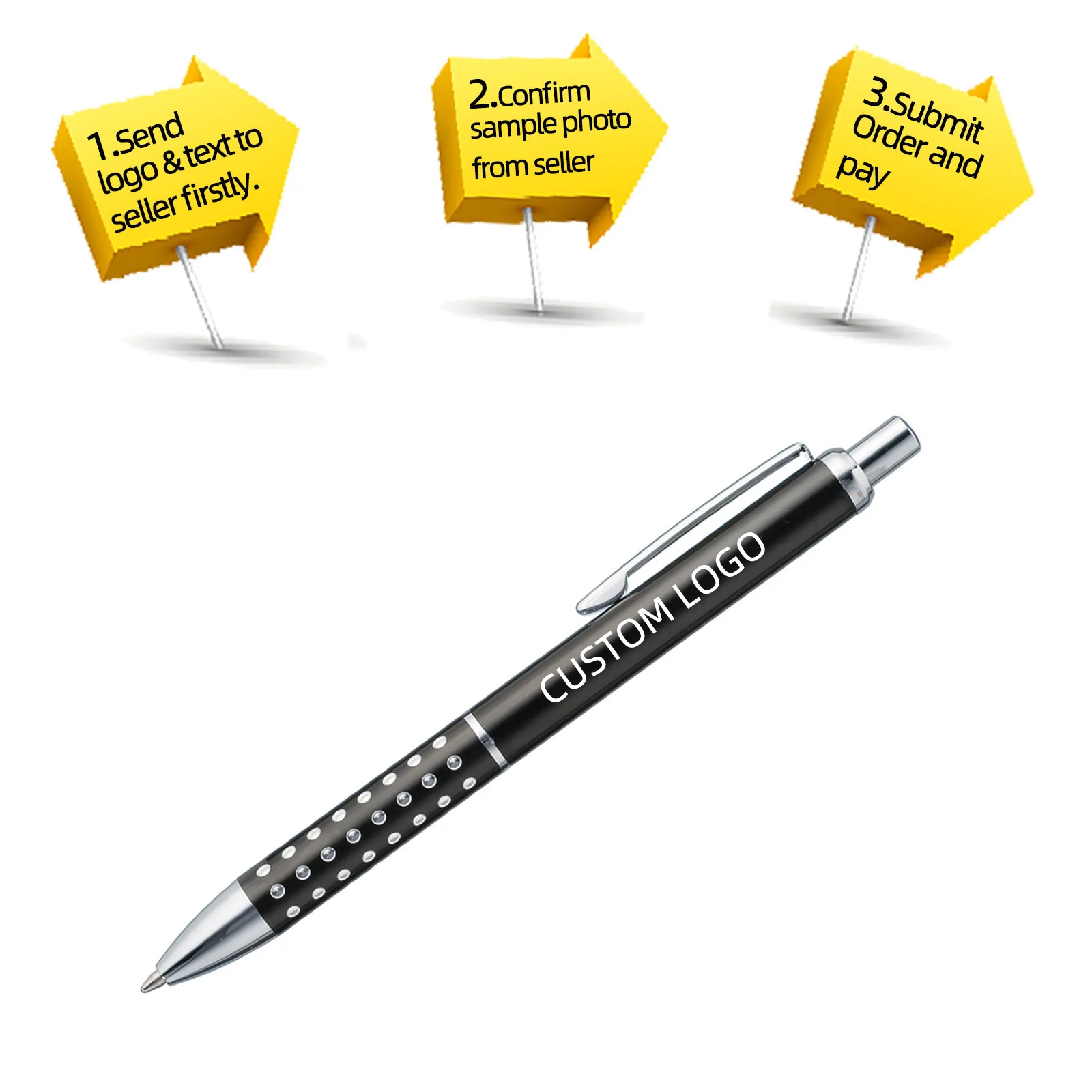 10pcs Customize Ball Pen Logo Ballpoint Pens Free Engraved Metal Barrel Promotional Gift Smooth Writing Stationery Show Display