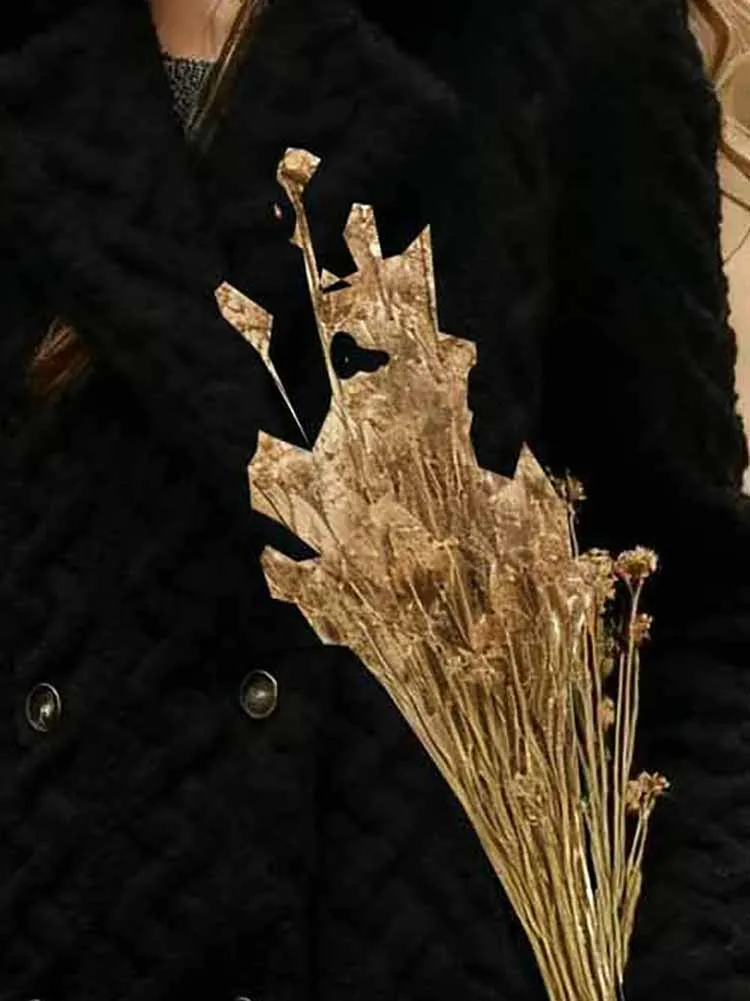 

Simple Solid Color Double Breasted Design Woolen Jacket Casual Long Sleeve Straight Outerwear Winter Thick Jacquard Women's Coat