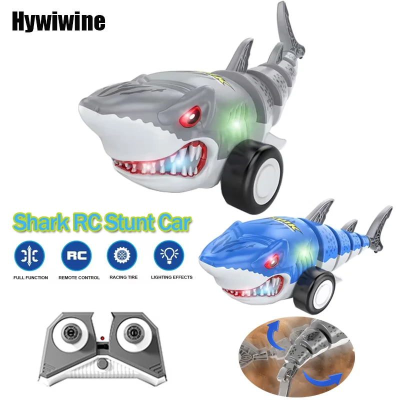 RC Car Shark Toy with 360° Spin Swing Shakable LED Stunt Remote Control Toys for Kids Outdoor Play Party Game Birthday Gift