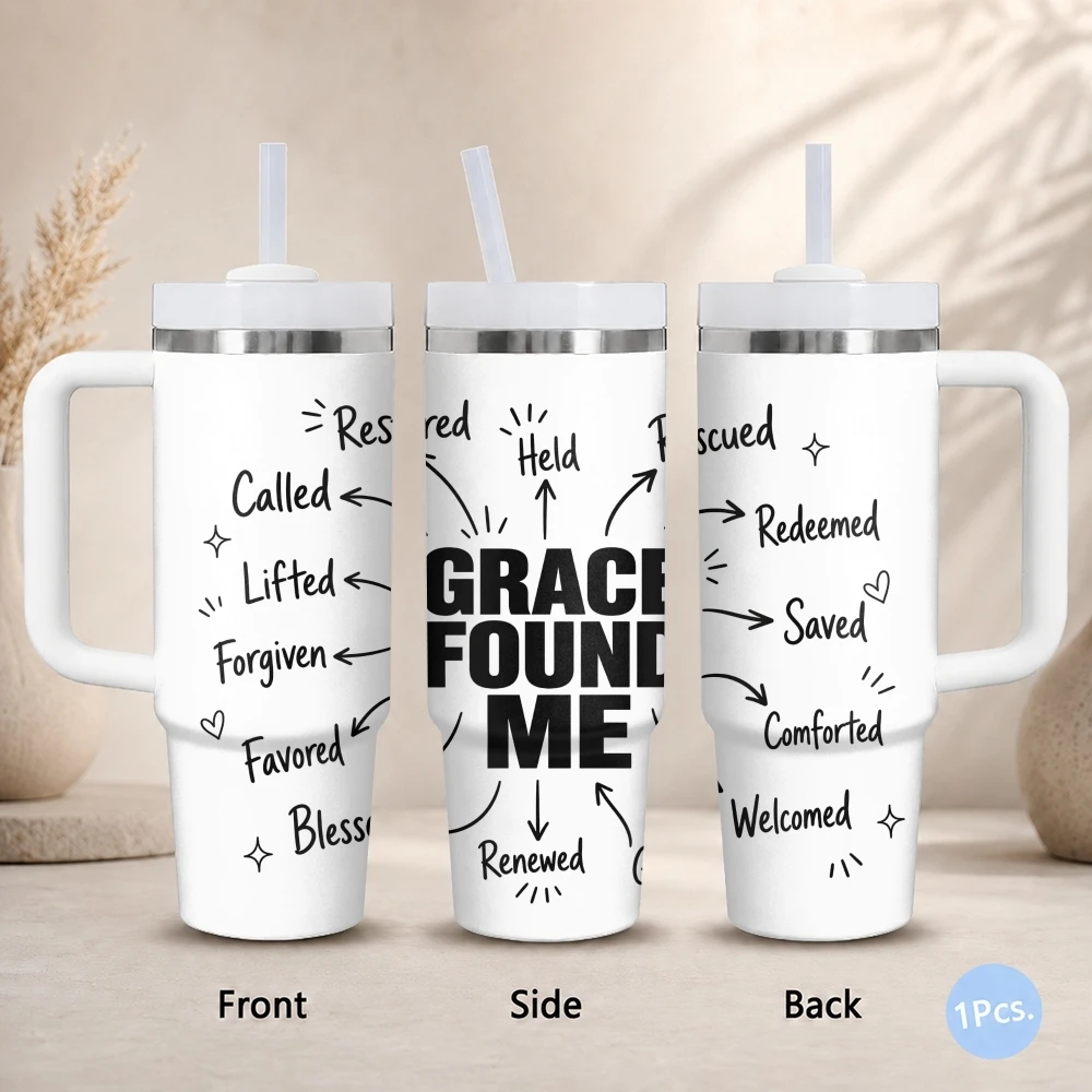 Faith Redemption Word Art Series Vacuum Flasks 40oz Stainless Steel Insulated Tumbler With Handle & Straw Leakproof Travel Mug