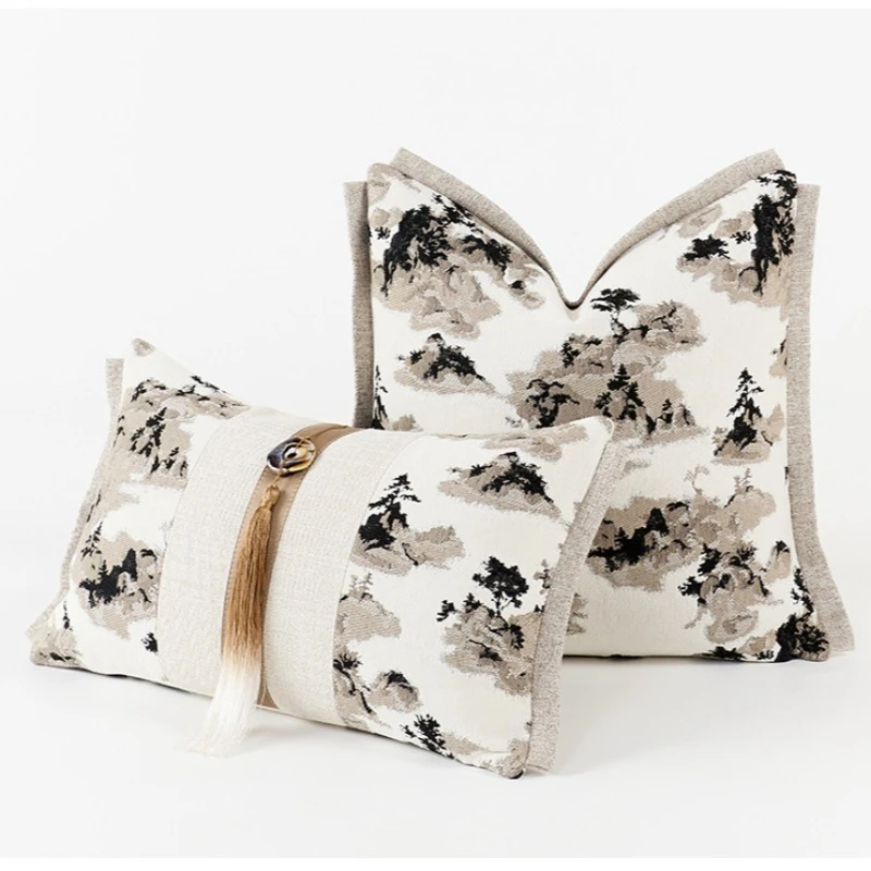 

Chinese Retro Luxury Cushion Cover High Precision Ink Jacquard Yarn-dyed Pillow Covers Modern Pillow Case for Sofa Home Decor