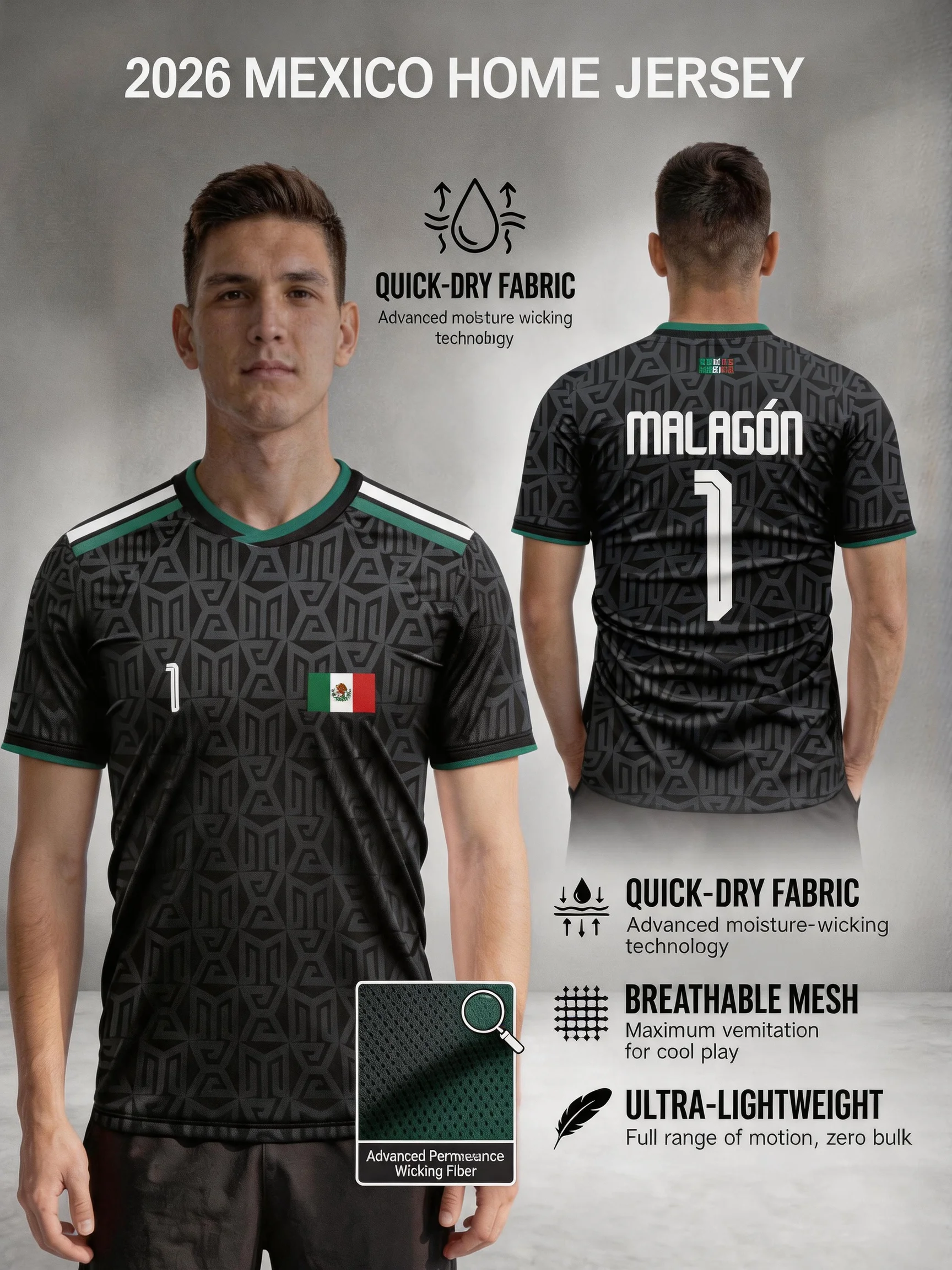 Equipamiento del club de aficionados de México para la Copa Mundial 2026, camiseta de entrenamiento elástica y transpirable, atuendo para animar a los aficionados