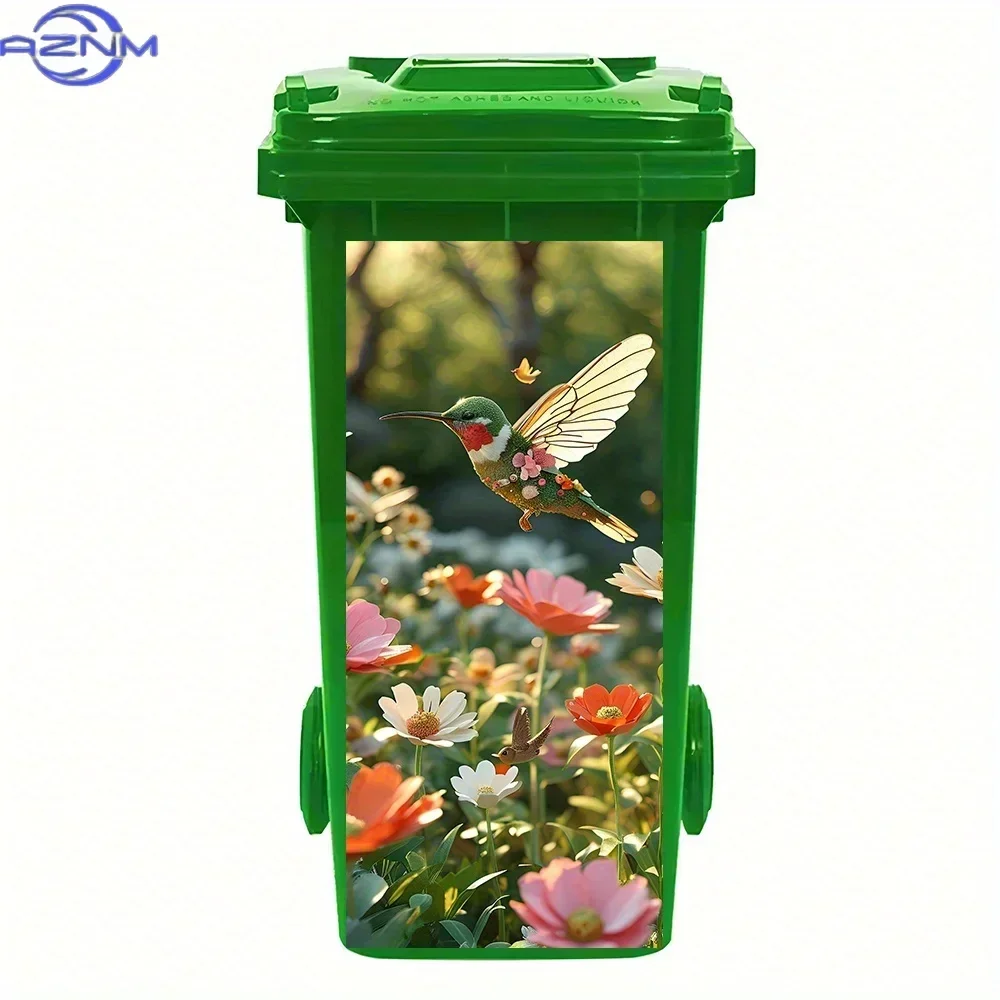1pc Floral Hummingbird Trash Can Sticker - Colorful Waterproof PVC Decal for Garbage Bin, Wall Decor (30.99X70.0cm)