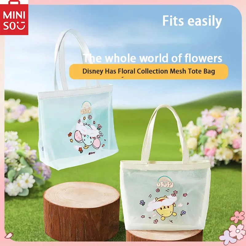 MINISO Disney Ufufy has Floral Collection Mesh Tote Bag Winnie the Pooh Dumbo Genuine in-stock hot sale  Lovely and portable