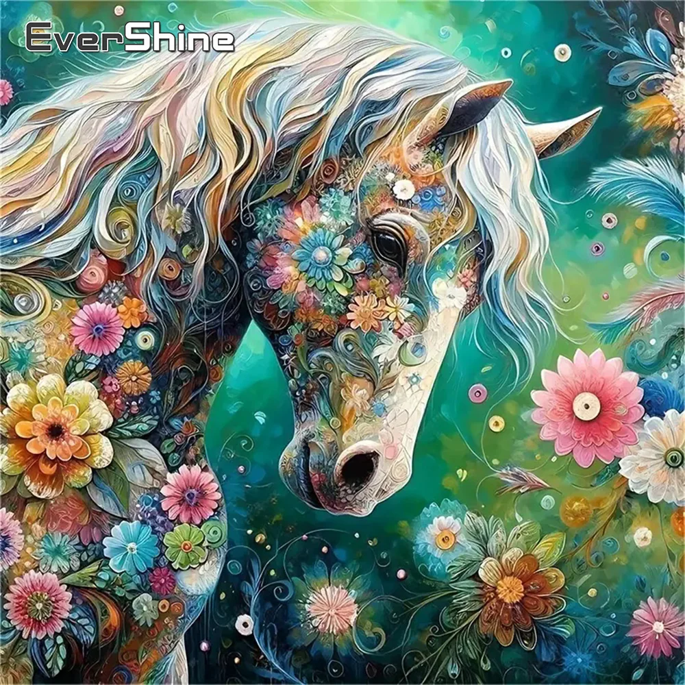 Evershine Diamond Painting Horse Animal Full Square Round Diamond Embroidery Flower Mosaic Art Wall Decor