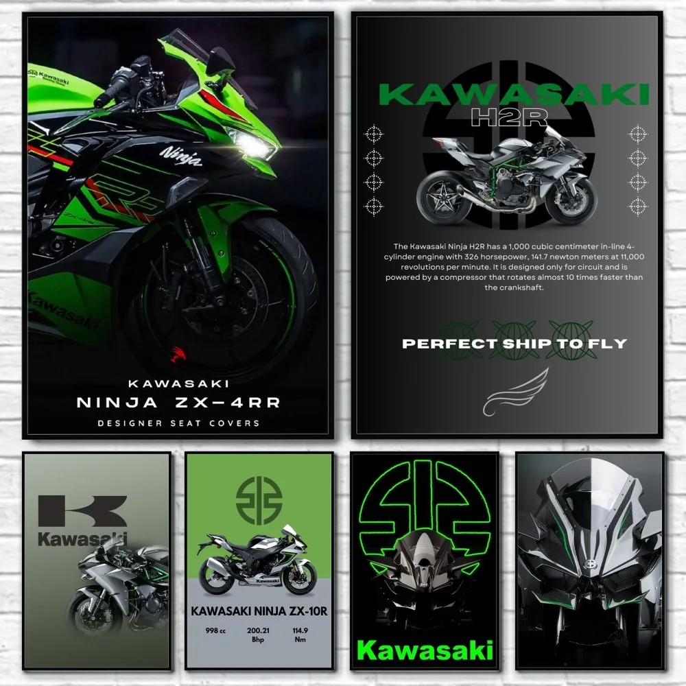 K-KawaSaki N-Ninja H2-R Cool Motorbike LOCO Poster Sticky Wall Art Printing Waterproof Home Living Bed Room Bar Aesthetic Decor