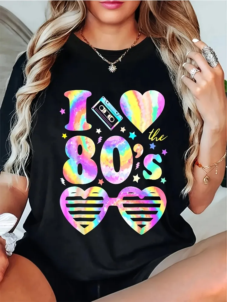 

80s and 90s Vintage Party Clothing Women's Casual and Comfortable Nostalgic Cassette Printed T-shirt Street Wear Harajuku Shirt
