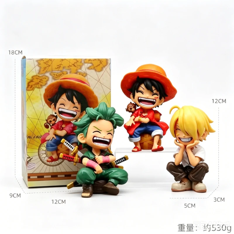

One Piece Luffy Zoro Sanji Q Version Sitting Cartoon Figure 2D Doll Model Car Desktop Ornament Animation Peripheral Wholesale