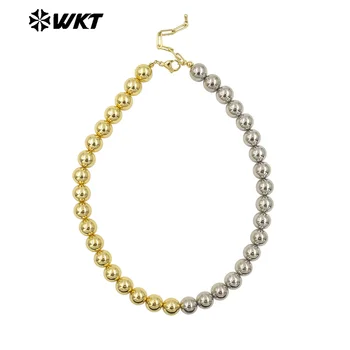 WT-JFN12 Wholesale fashion 18k real gold plated double color Mixsure Deisgn unique rice ball beads necklace 10pcs