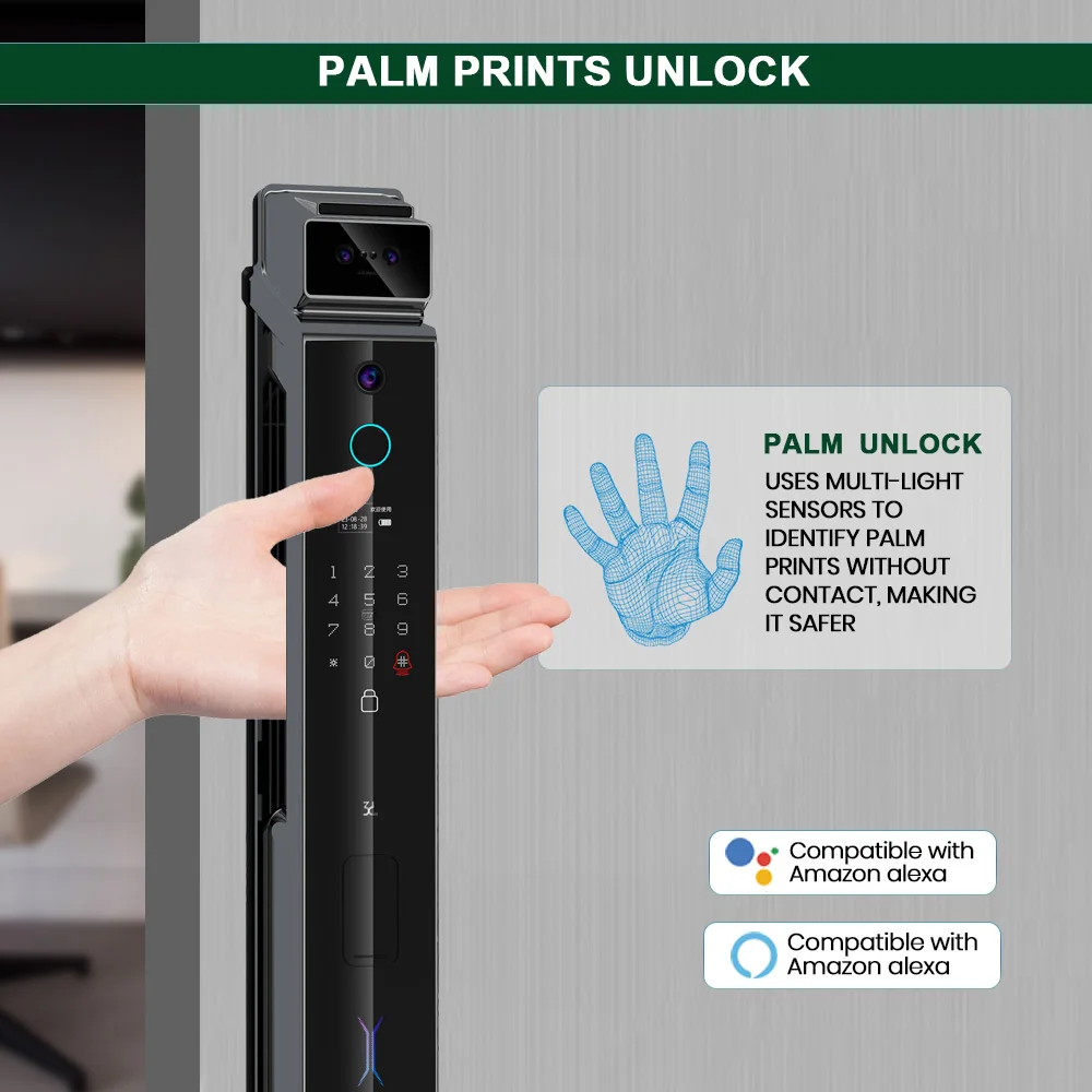 3D 얼굴 인식 팜 잠금 해제, 지문 잠금, 스마트 문짝 잠금, 녹화 카메라, 스마트 문짝 잠금