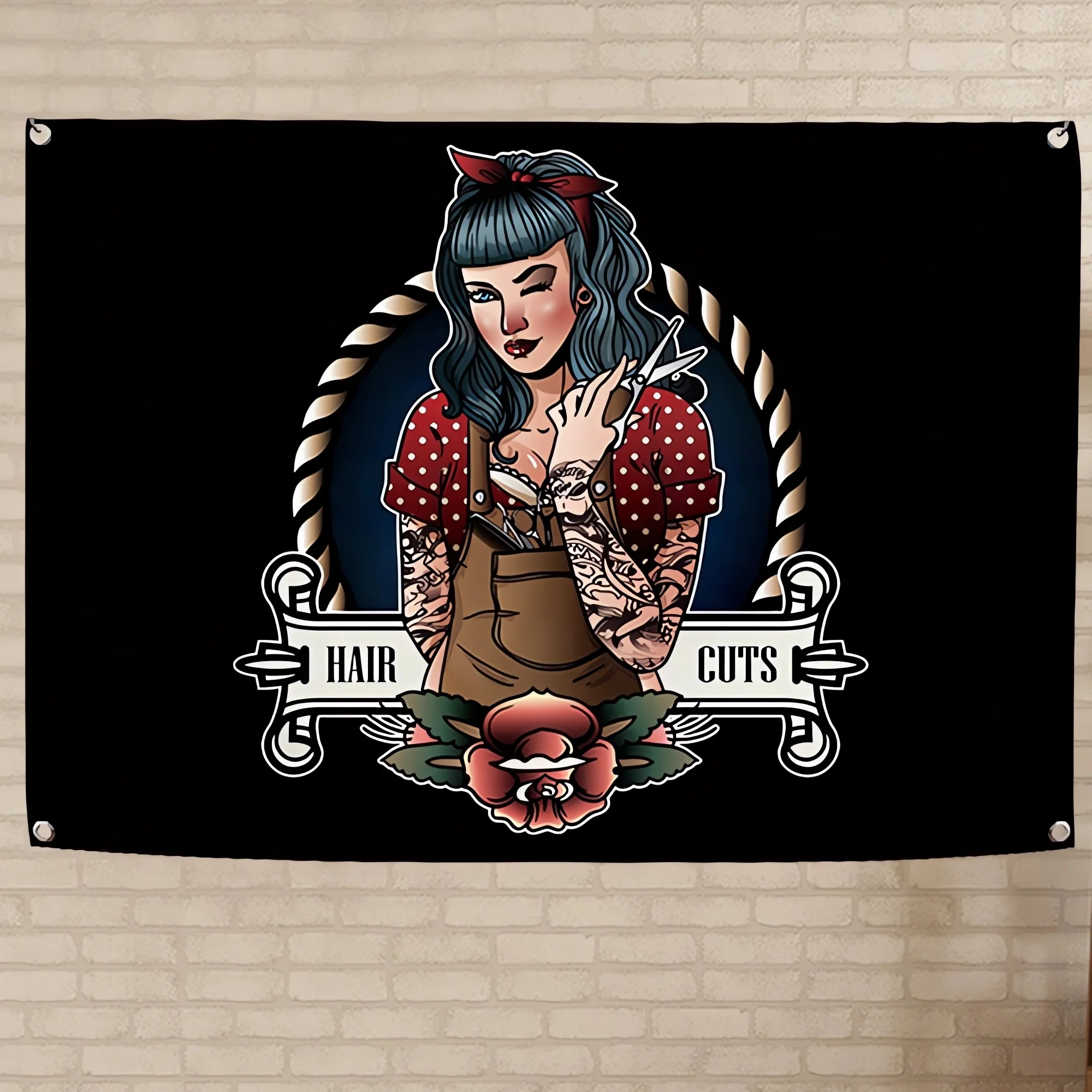HAIRCUTS & SHAVES Posters Prints Wall Charts Vintage Tattoo Barber Picture Wall Art Hanging Flag Tapestry Barber Shop Decor 3