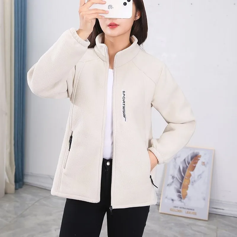Y2k Green Clothes Autumn Winter Jacket Thicken Thin Sweatshirt Women Coat Coral Fleece-lined Zipper Casual Warm Windproof Cold