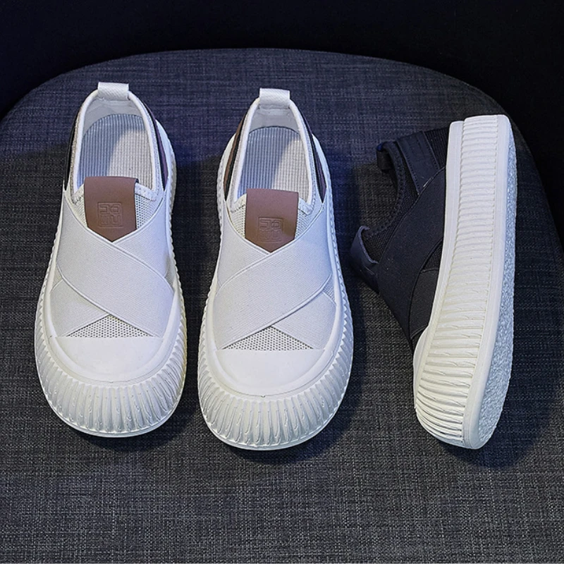 

Новинка осени 2023, женская обувь, дышащие сетчатые туфли на толстой подошве, без шнуровки, текстильные туфли, одна обувь