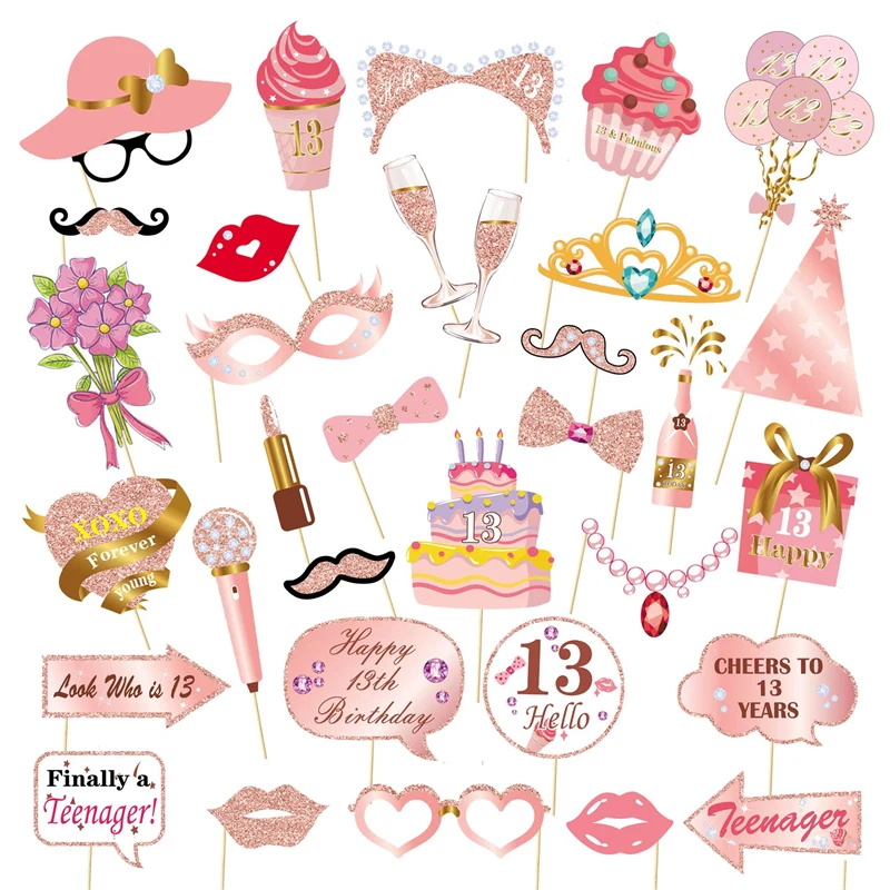 33pcs 16 18 21 30 40 50 60 Jahre alte Foto automaten Requisiten für Mädchen Frauen Erwachsene Geburtstags feier Photo booth Requisiten Jubiläums bedarf – Detail 2