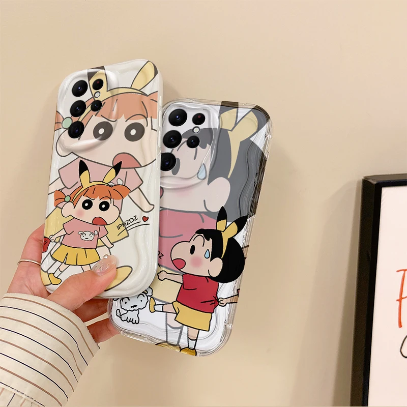 Cute C-Crayon Shin-chans Couple Phone Case for Samsung Galaxy S25 S24 S23 S22 Ultra Plus S21 FE A73 A72 A55 A54 Protective Cover