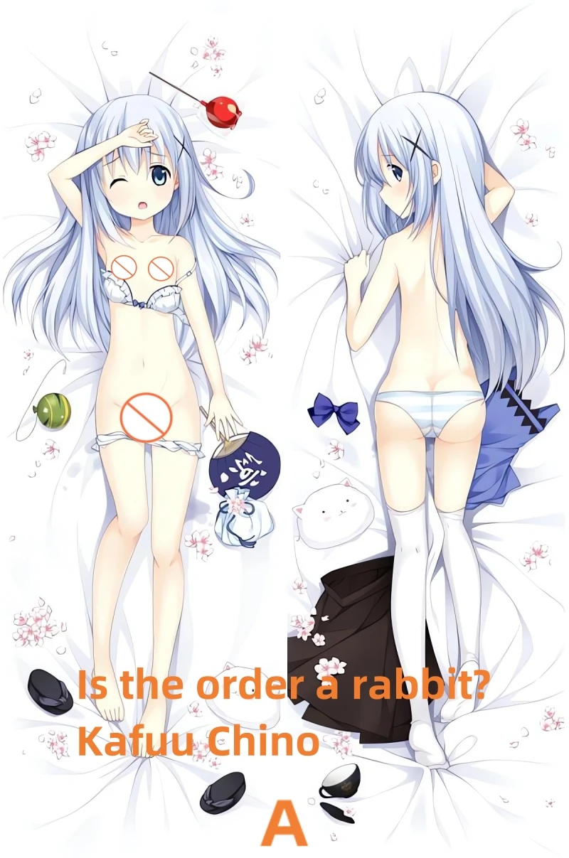 Dakimakura Anime Pillow Case Is the order a rabbit? Kafuu Chino Double-sided Print Of Life-size Body Pillowcase Gifts