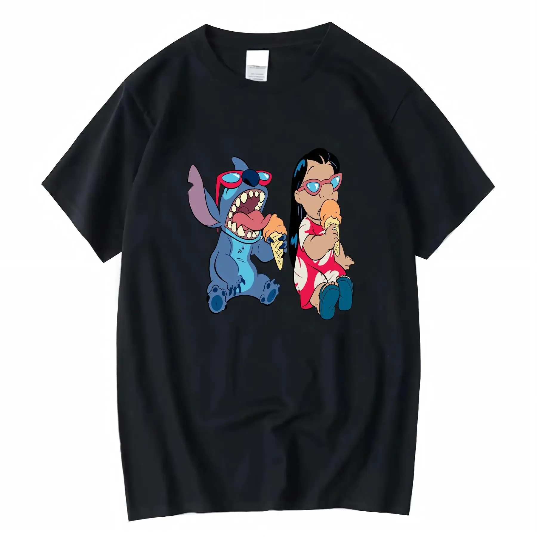 

Женская футболка Stitch Lilo, одинаковые, милые, в стиле аниме, повседневные, всесезонные, для двойной свидания, ночные наряды, винтажные стираные