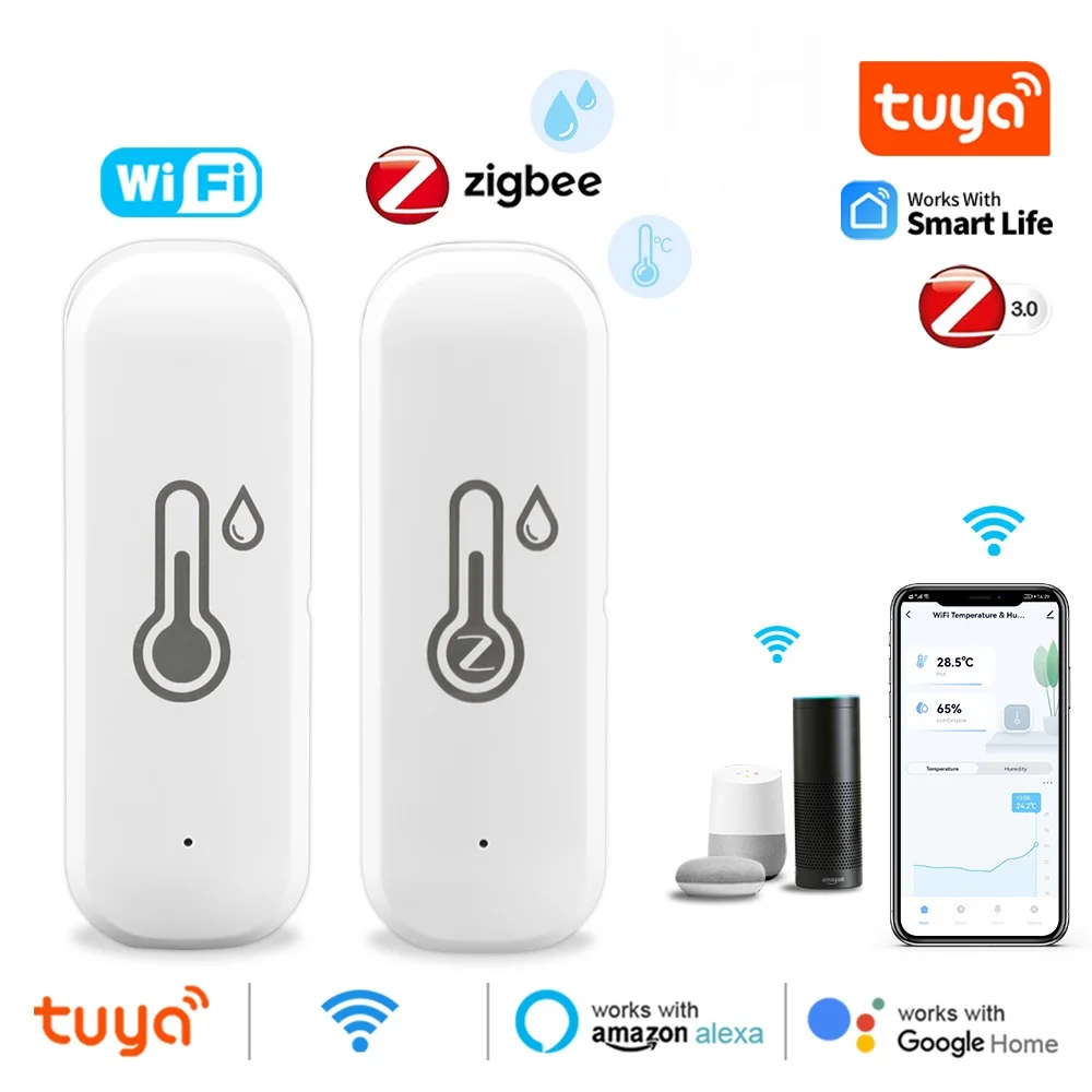 Tuya Smart Temperature And Humidity Sensor Indoor Thermometer Monitor Zigbee/Wifi For Home Work With Alexa Google Home Assistant