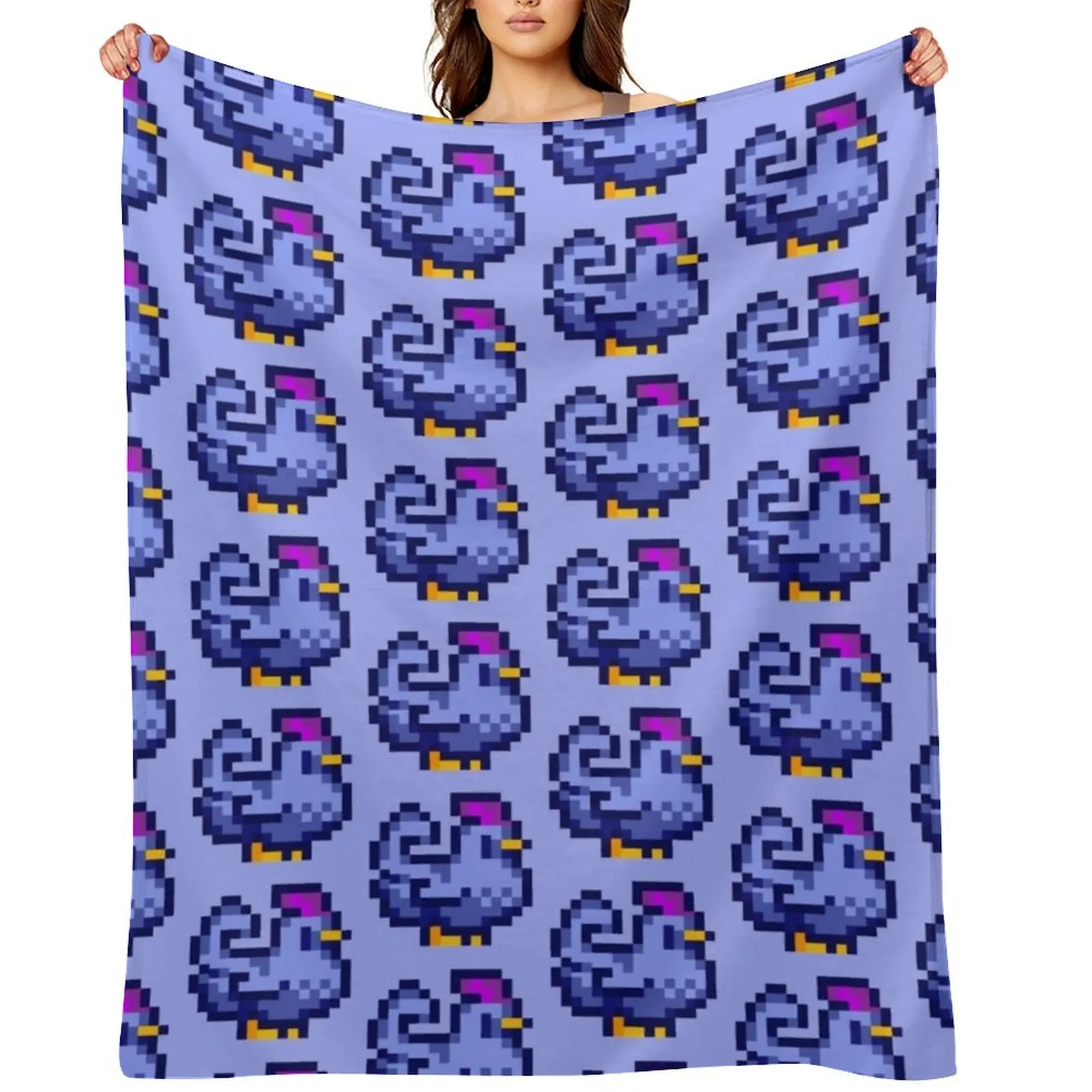 

Blue Chicken Stardew Valley Throw Blanket Flannel Fabric Hair heavy to sleep Personalized Gift Blankets