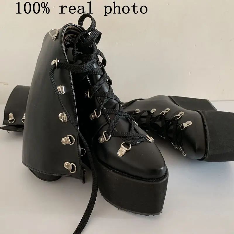 ASILETO knee Boots Women motorcycle boots wedges shoes platform High Heels Shoes lace up botas zapatos S750 image 5