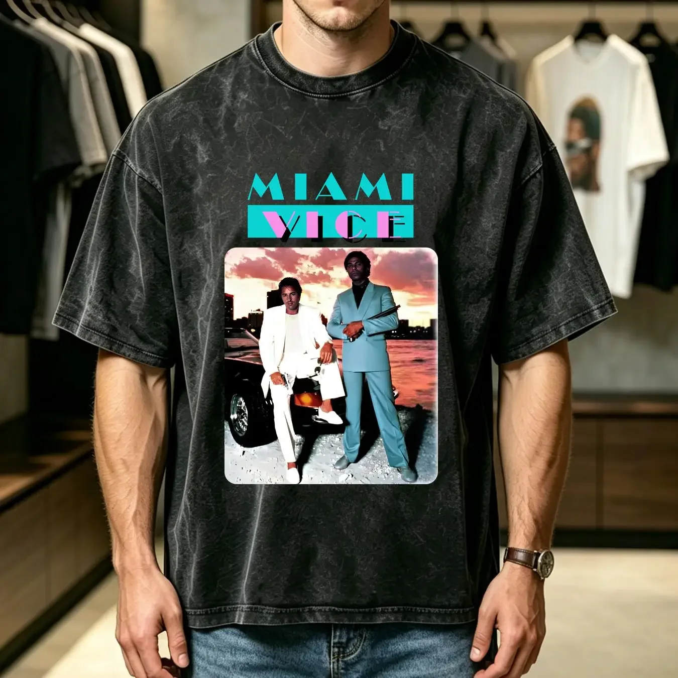 washed T Shirt Miami Vice v3 white movie poster all sizes S 5XL vintage Washed designer clothes Casual Top For Everyday Wear