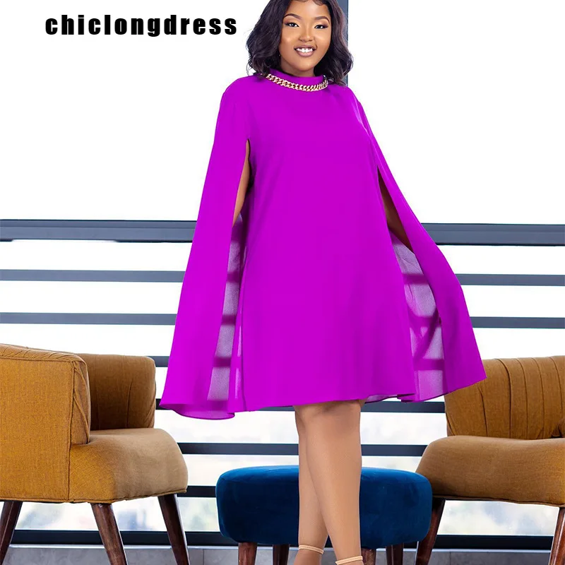 

Autumn Fashion Office Ladies Cloak Sleeve Dress Women Elegant OL Solid Round Neck Long Sleeve Loose Dress African Women