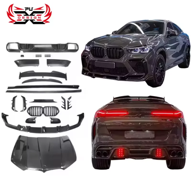 

Передняя боковая юбка LD Style для BMW X6M F96 из углеродного волокна, задний диффузор, решетка радиатора, капот, спойлер, Комплект крыльев