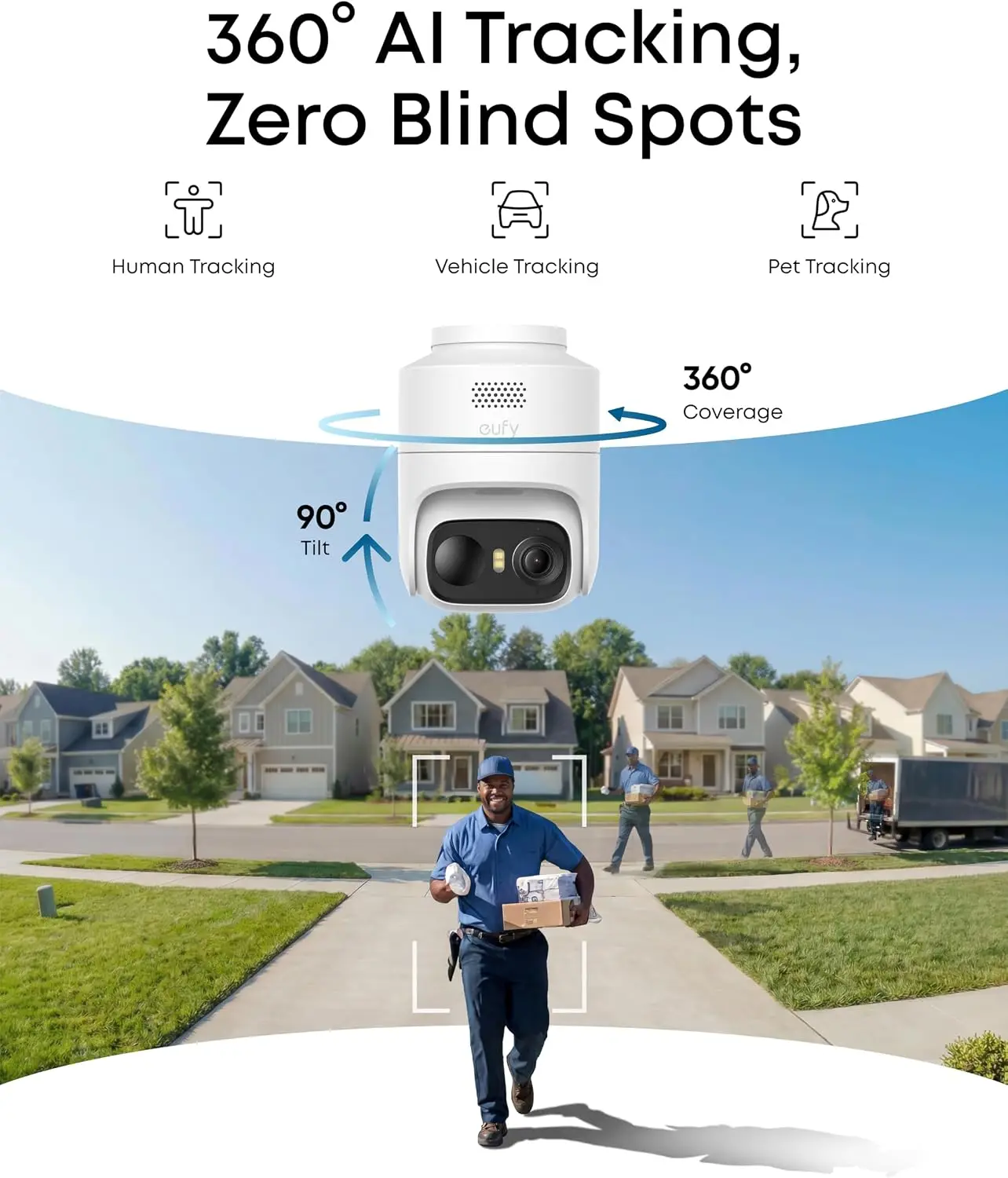 Wireless Outdoor Security Camera with 360° Pan & Tilt AI Tracking, 2K Solar-Powered, Human/Pet/Vehicle Detection, Flexible Solar Panel, Color Night Vision, No Subscription Needed