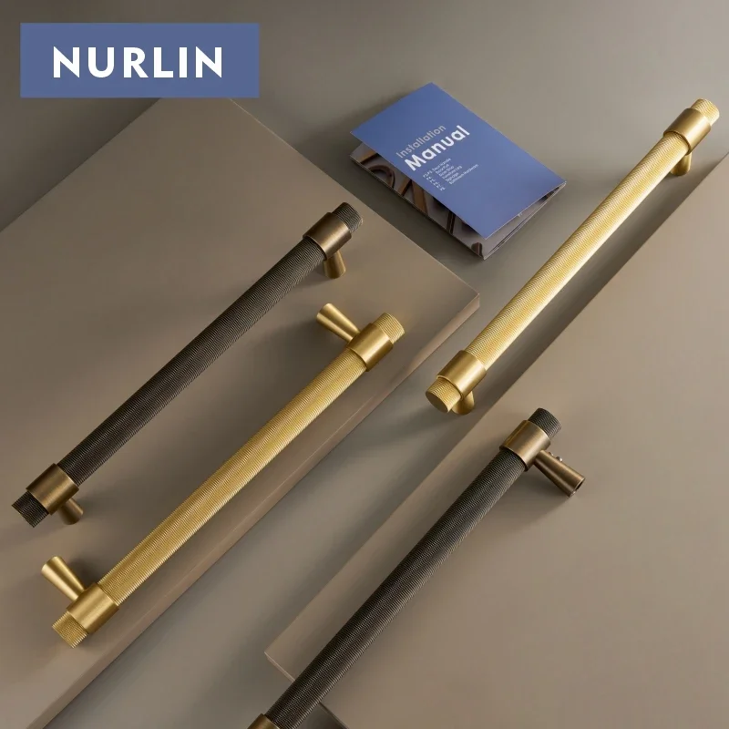 Nurlin Solid Brass ‌Art Deco Style Door Knurled Handle Kitchen Appliance Dishwasher Refrigeration Closet Glass Shower Room Pull