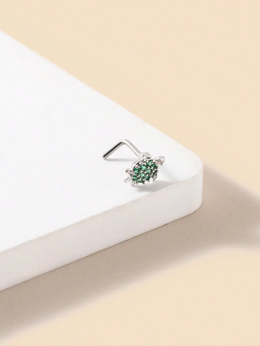 

Turtle L-Shaped Nose Stud With Cubic Zirconia Stainless Steel Body Jewelry For Women