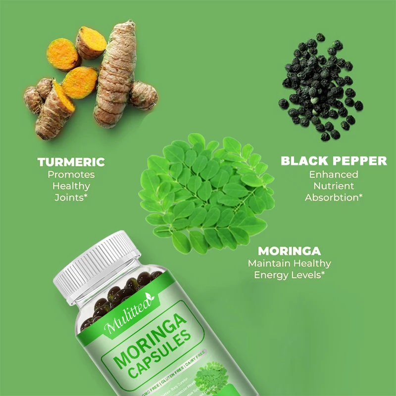 Mulittea Hot Sale Natural Moringa oleifera leaf & Black Seed Oil Capsule Compound Vitamin Daily Nutritional Supplement