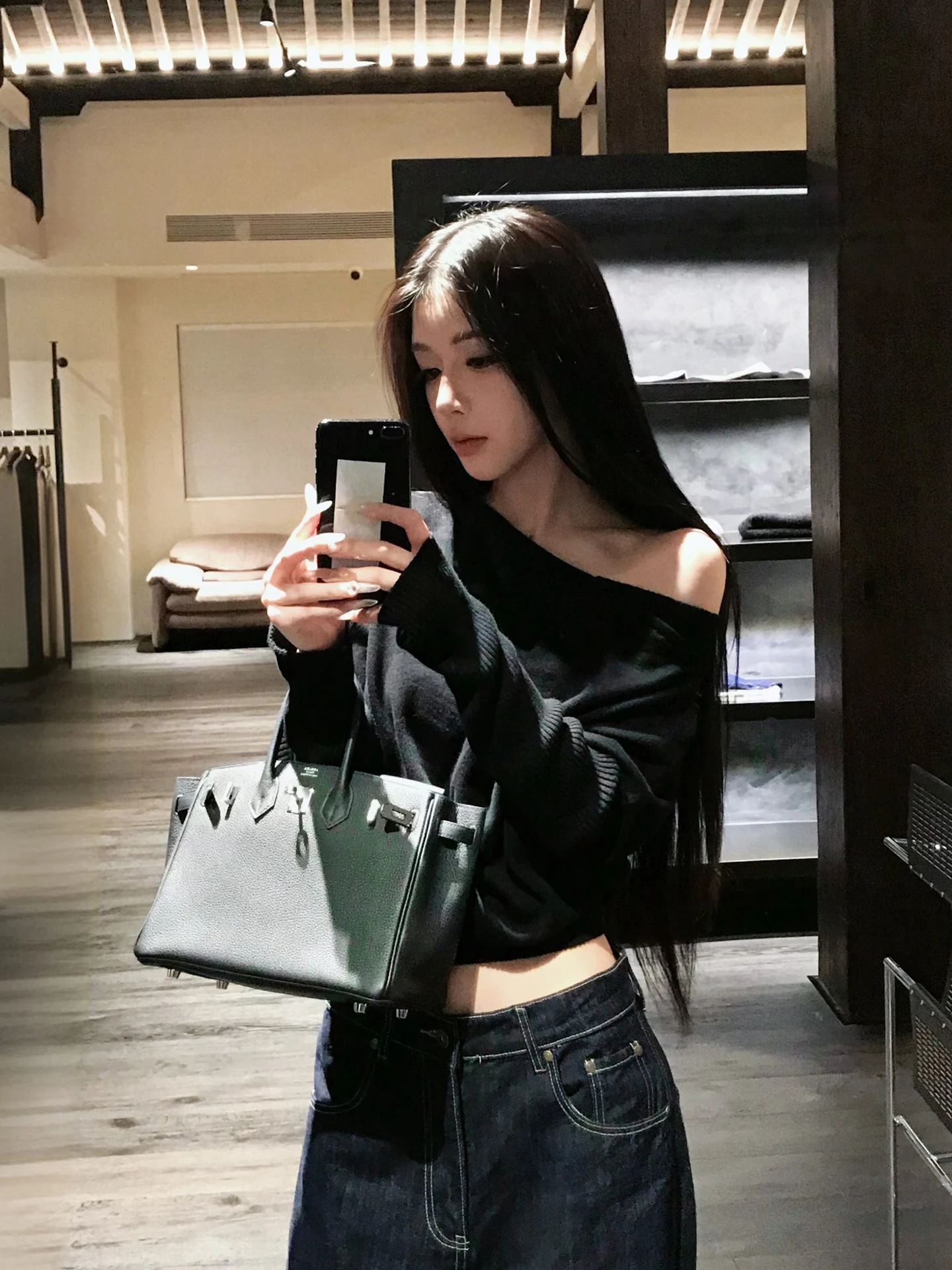 한국 슬레 패셔너블 롱 슬리브 니트 스웨터 여성용 가을 겨울 슬림핏 기본 레이어 탑 어깨 노출