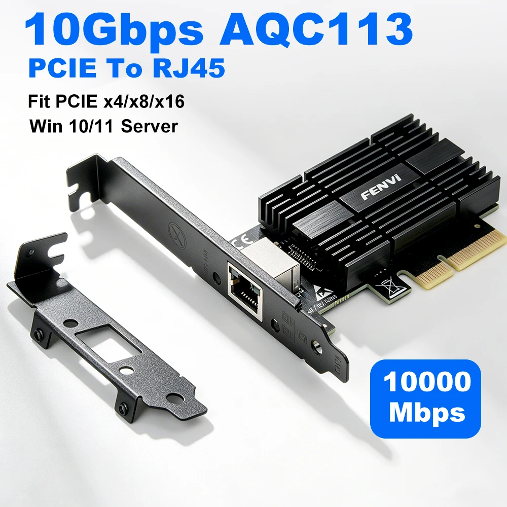 10Gbps AQC113 PCIE X4 10000Mbps PCIE To RJ45 LAN Card Single Port Network Ethernet Controller Adapter for PC for Win10/11 Server