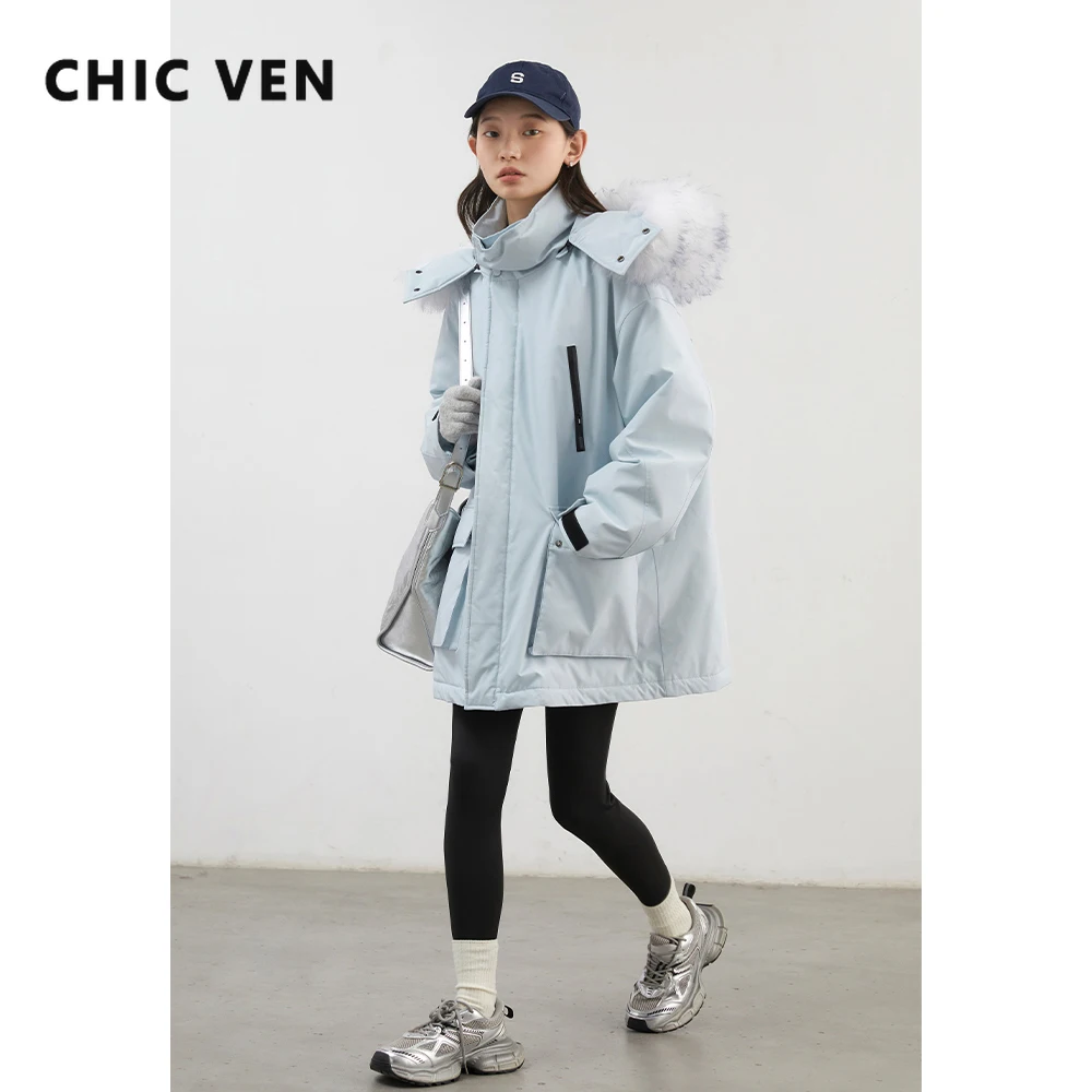 

CHIC VEN женские пуховые пальто повседневные свободные с капюшоном 90 белые куртки на утином пуху модная женская одежда осень-зима новинка 2025