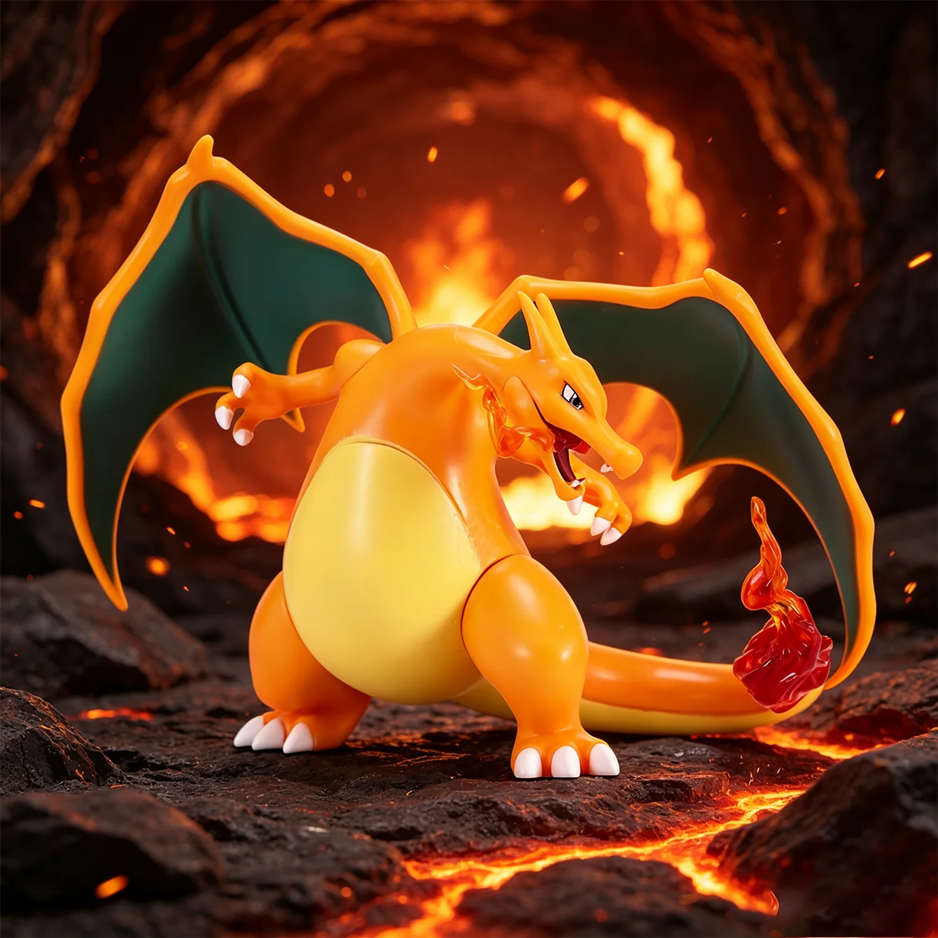 Charizard-Figur, PM, Pokémon, Anime-Merch-Geschenk für Freunde zum Geburtstag, Heißblütige Anime-Charakter-Statue, Desktop-Ornament, PC-Konsolen-Ornament, Sammlerfigur, Weihnachtsgeschenk, Kleines