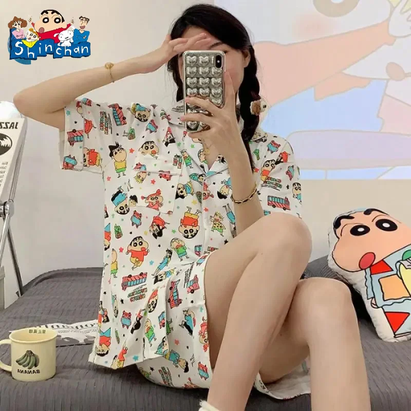 Crayon Shin-Chans  Kawaii Pajamas Short Sleeved Shorts Printing Ventilate Loose Comfortable Cute Crayon Shin-Chans Girl Gifts