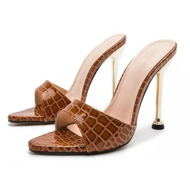 

Women Pumps Snake Print Open-toe Pointed Toe Fashion Thin Heel High Heels Slippers Party Dress Shoes Super High Heel Sandals