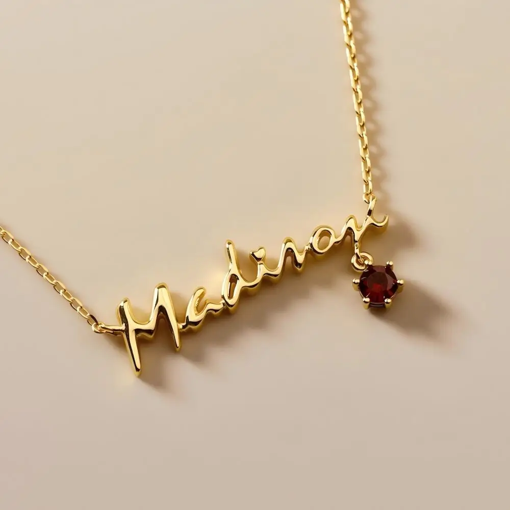 

Personalized 3D Script Name Necklace with Birthstone Custom Gold Plated Jewelry Stainless Steel Dainty Gift for Her Mom