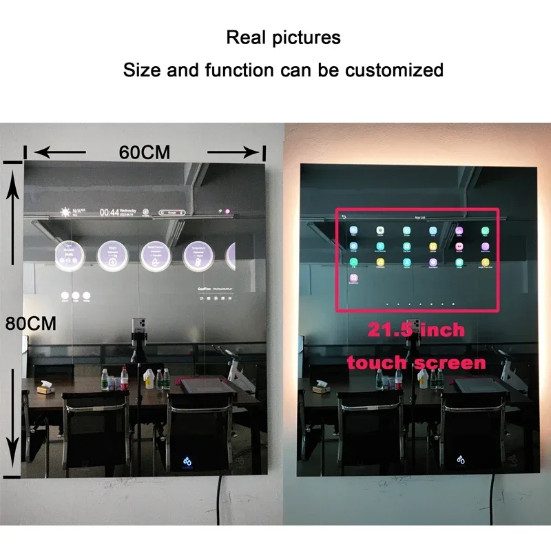Customized Defogger Rectangle Bathroom Led Light Smart Mirror Tv Touch Screen Travel Makeup Bag Case With Led Light Mirror