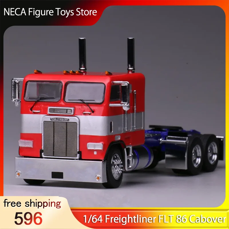 Modelo 596 a Escala 1:64, Camión Freightliner FLT 86 Cabover con Remolque de Contenedor, Modelo de Camión de Metal Fundido a Presión, Juguete Coleccionable, Regalo para Adultos y Fanáticos