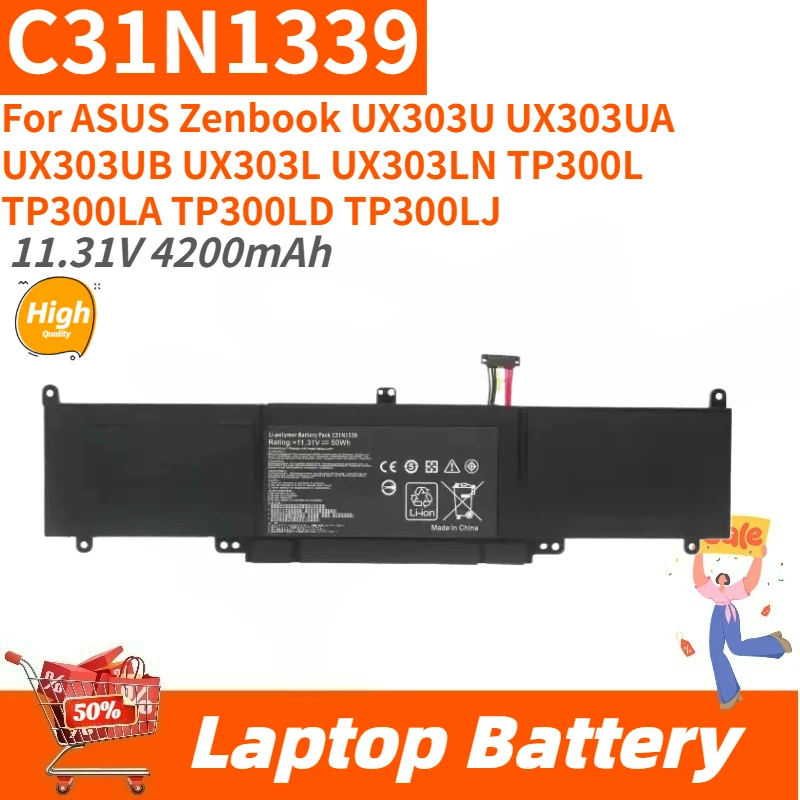

Новый сменный аккумулятор для ноутбука 4400 мАч C31N1339 для ASUS ZenBook UX303 UX303UA UX303UB UX303L UX303LA UX303LB UX303LN Q302LA