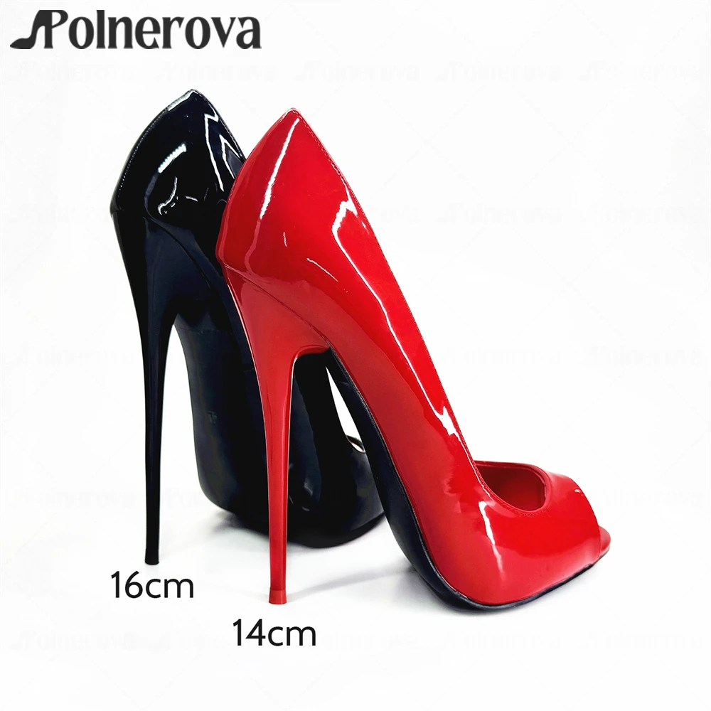 

16cm Peep Toe Lacquered Stilettos Sexy Slip on Extremely Pumps Fashionable Patent Leather Multicolor Handmade Women's High Heels