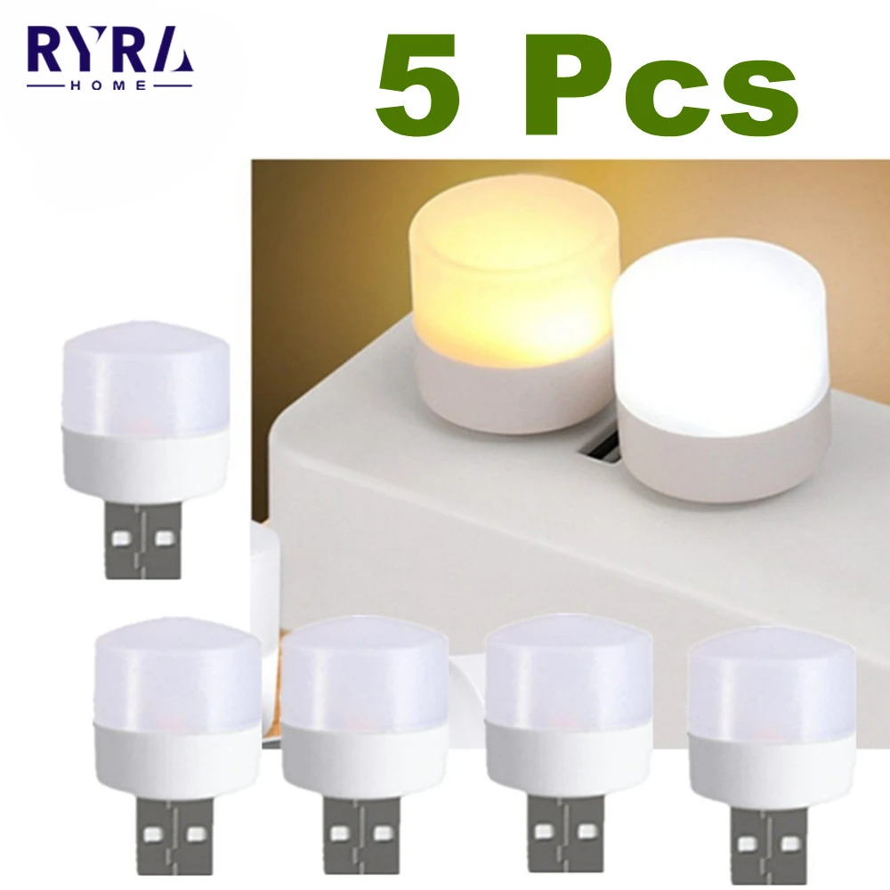 1/5/12pc USB Plug Lamp Mini Night Light Computer Mobile Power Charging Small Book Lamps LED Eye Protection Square Reading Light