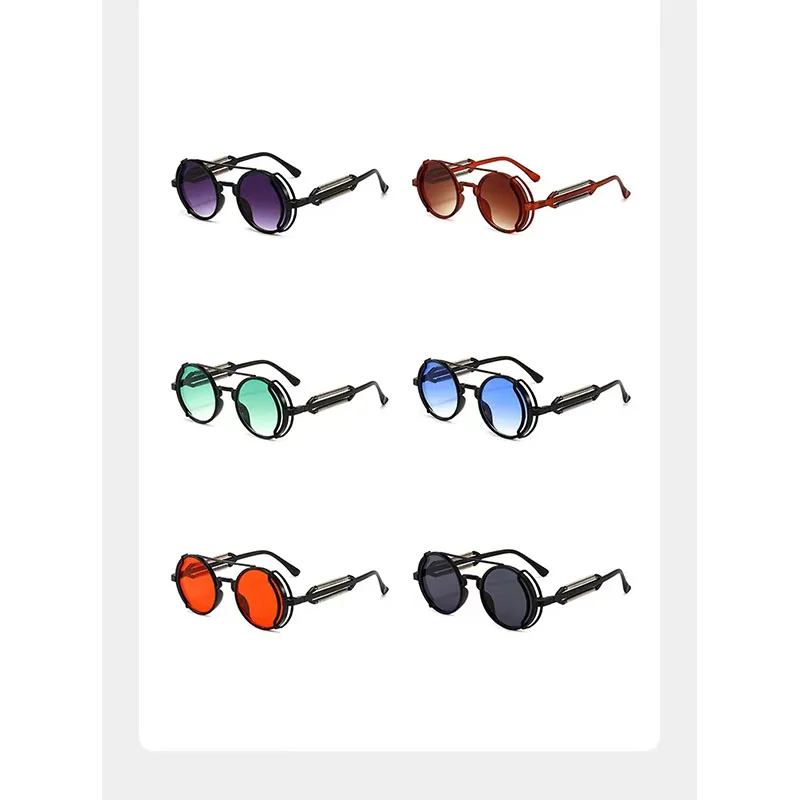 Gafas de sol Punk con montura pequeña para hombre y mujer, lentes de sol circulares, ahuecadas, con patas de espejo, a la moda, para tiro en la