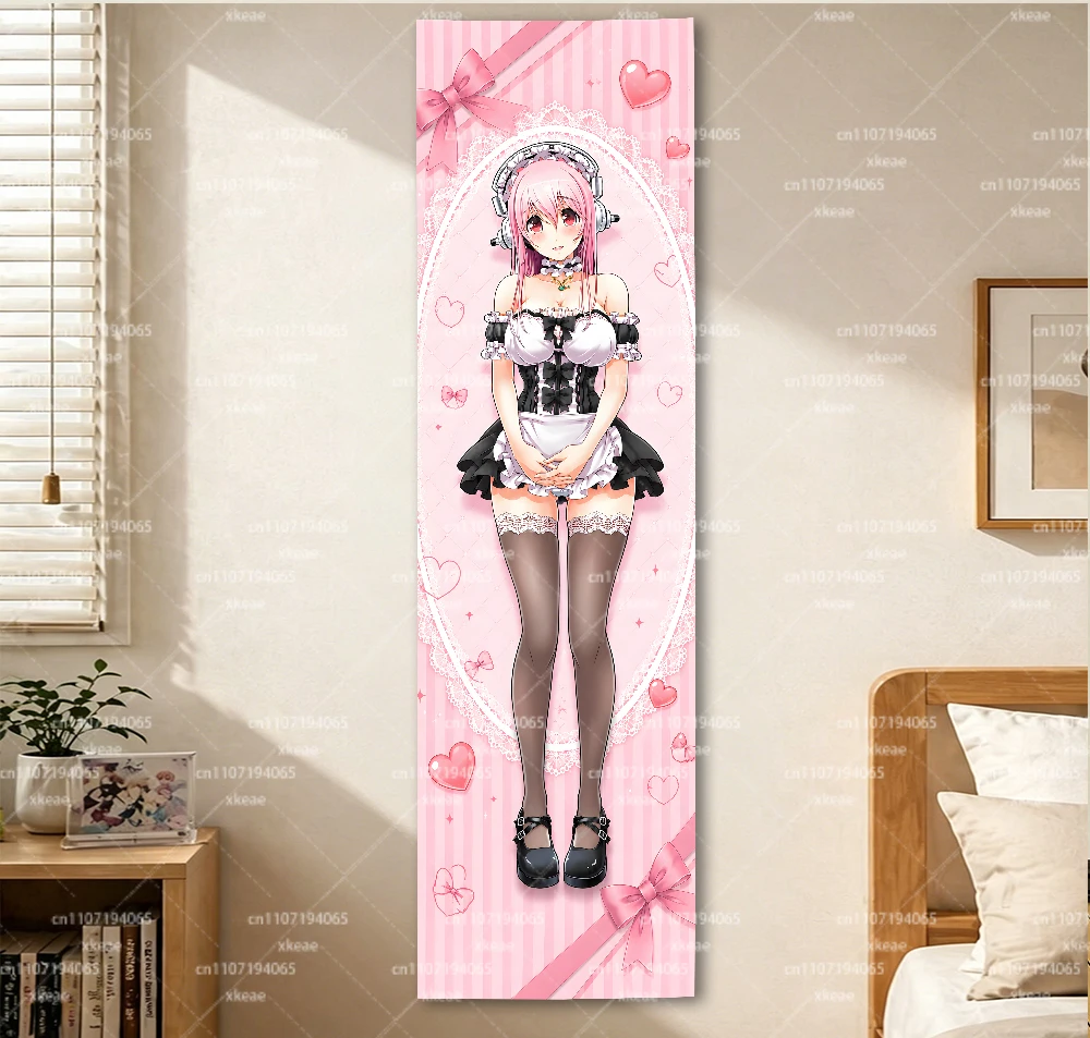 Super Sonico Maid Anime Long Tapestry Full Body Figure Wall Hanging Home Bedroom Decor Cloth Poster