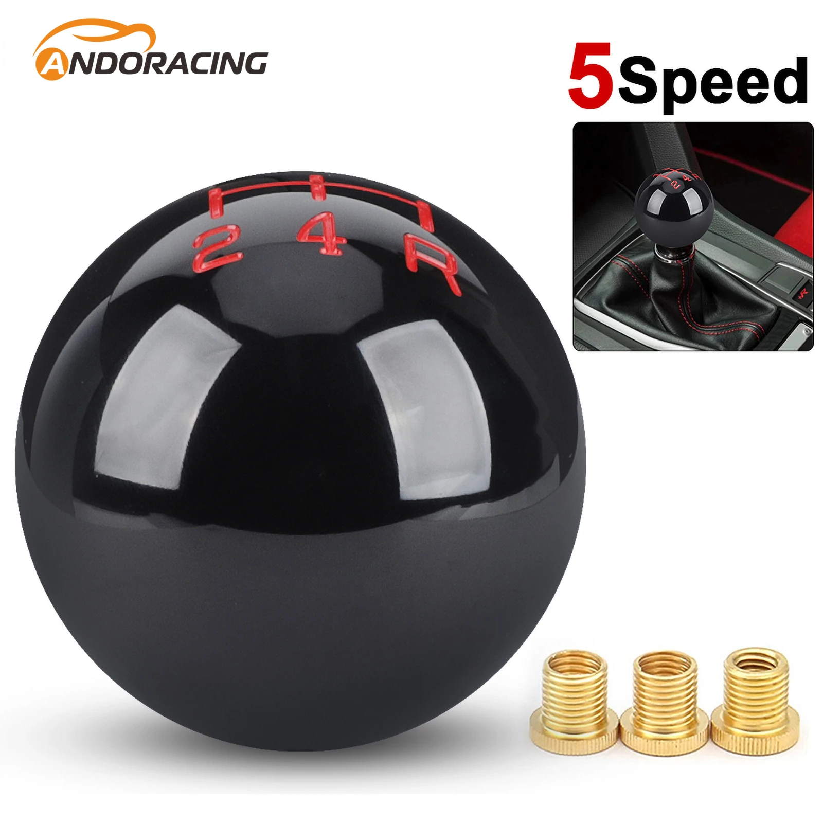 Universal 5 Speed Gear Shift Knob With M8 M10 M12 Adapter Replacement Shifter Round Ball Automatic Manual Car Stick Shift Heads